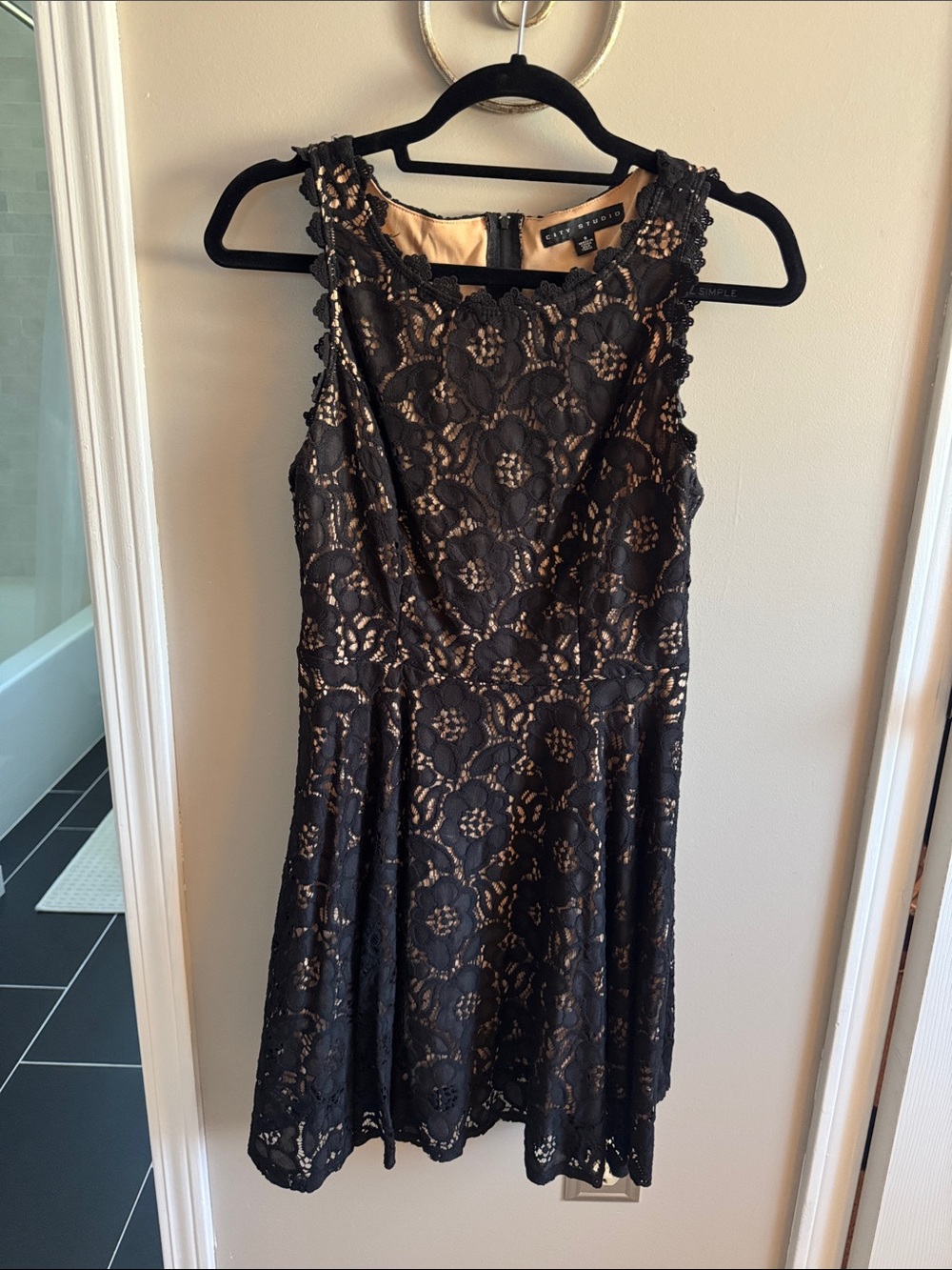 City Studio Black Lace Mini Dress with Nude Underlay